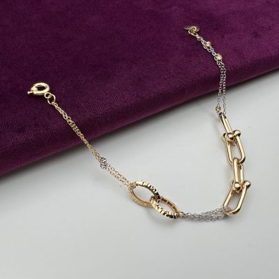 دستبند طلا دو رنگ طرح حلقه